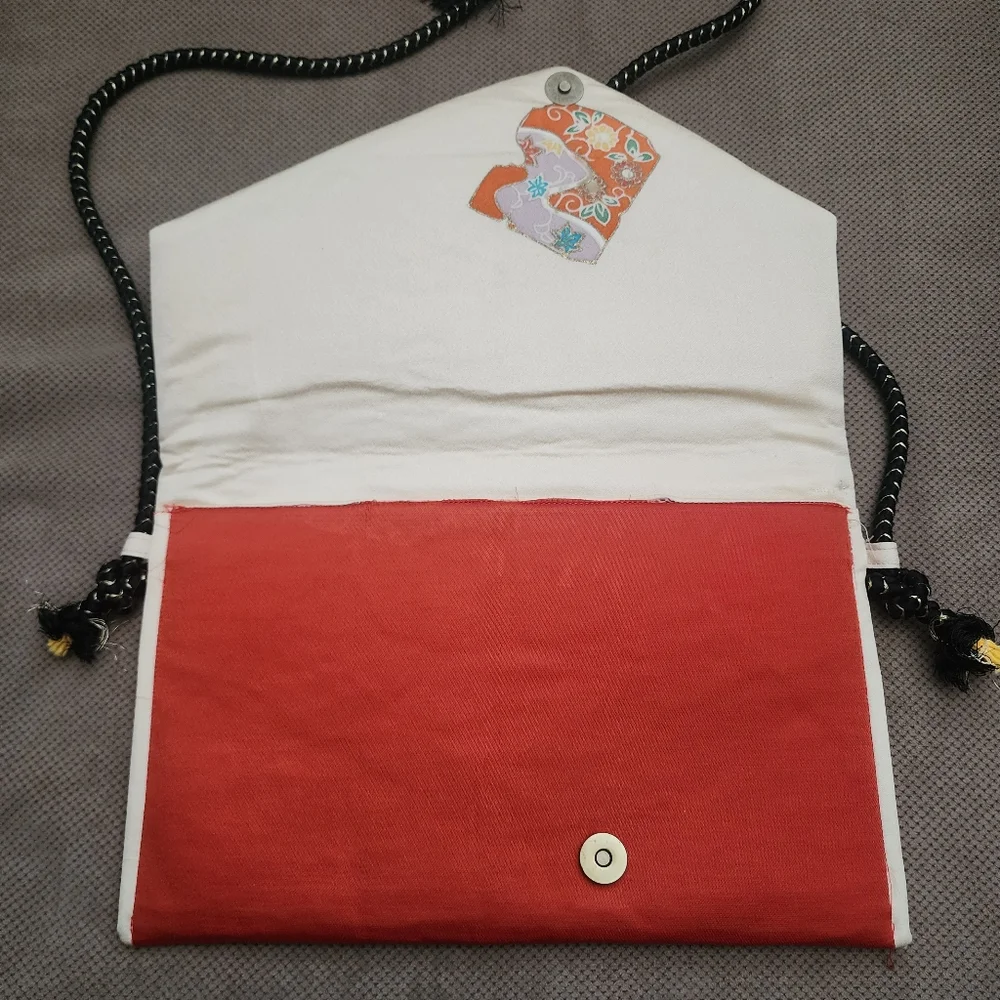 Vintage Kimono fabric asymmetrical rope tie strap crossbody - Picture 7 of 11